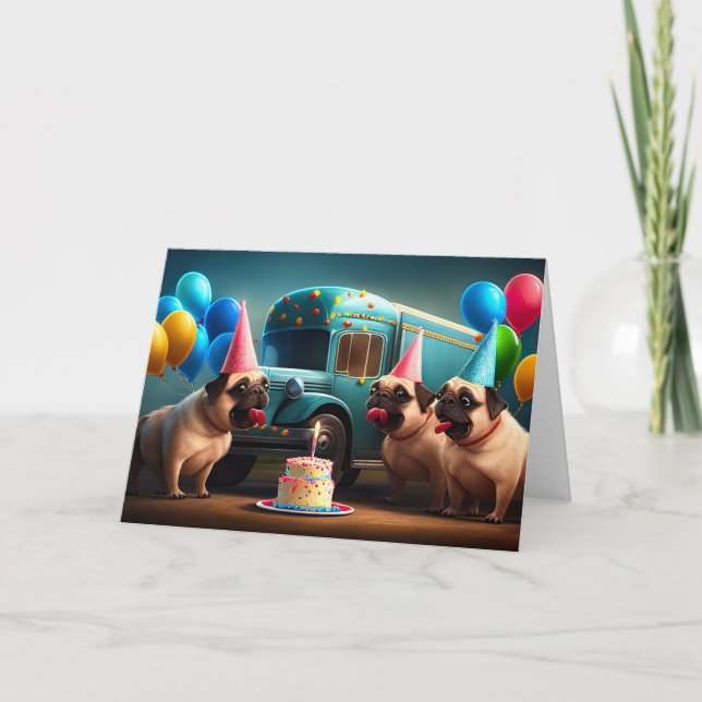 Balloon-Filled Birthday Wishes for Your Pug Thank You Card (Front)