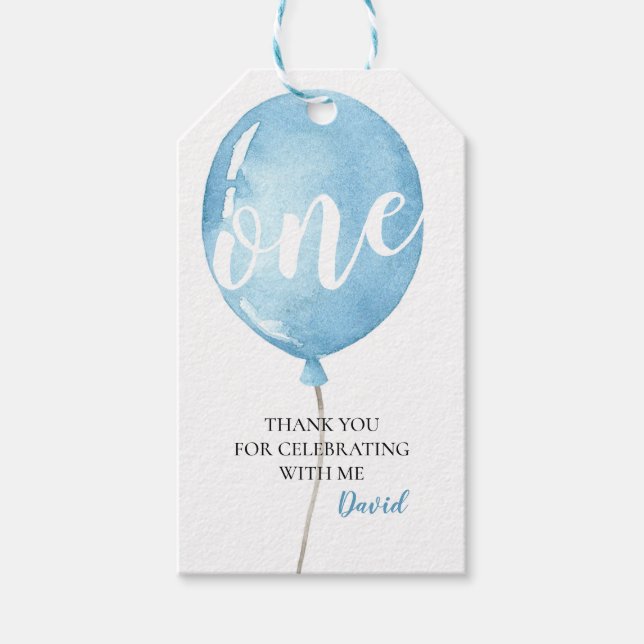 Balloon First Birthday Boy Thank You Tag (Front)