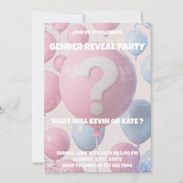 Balloon Gender Reveal Party Invitation (Front)