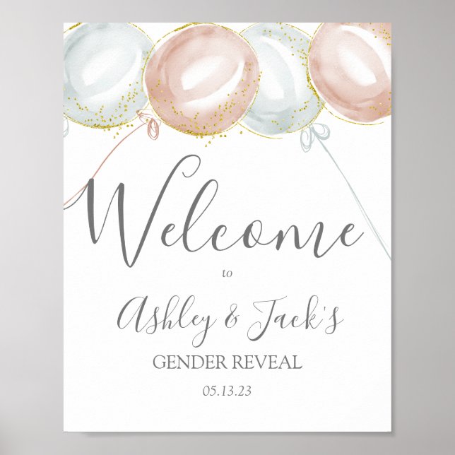 Balloon Gender Reveal Welcome Poster (Front)