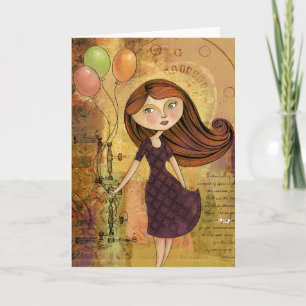 Balloon Girl Digital Collage Blank Greeting Card
