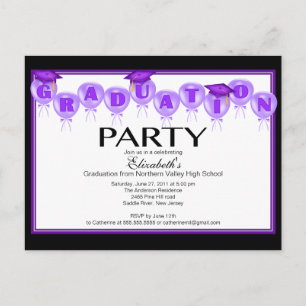 Balloon Graduation Party Invitation Purple Cap