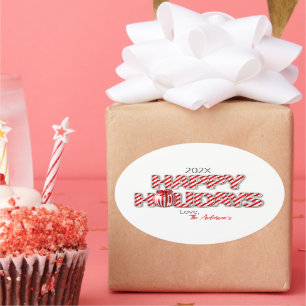 Balloon Happy Holidays Peppermint Wrapping Paper Oval Sticker