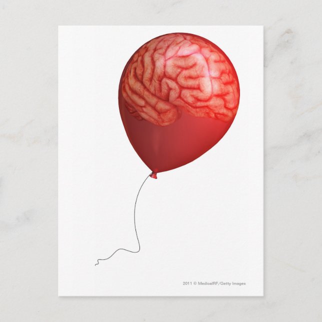 Balloon illustration with a superimposed brain postcard (Front)
