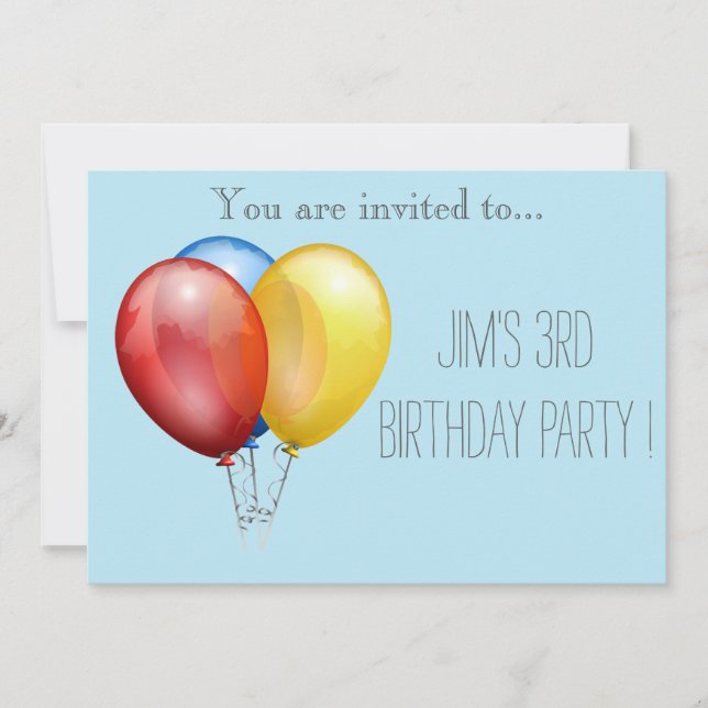 Balloon infant or toddler young kid birthday party invitation (Front)