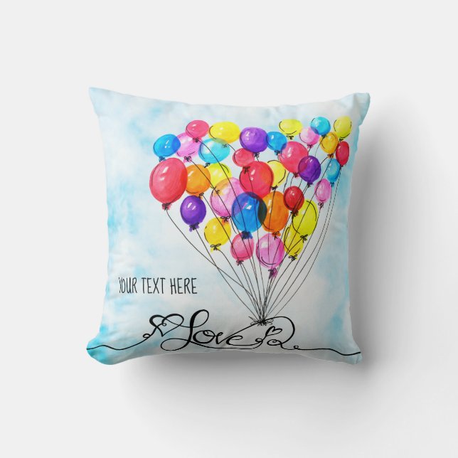 BALLOON LOVE Personalized text | Heart | Rainbow Throw Pillow (Front)