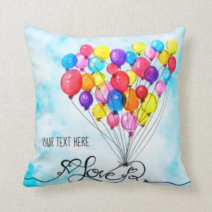 BALLOON LOVE Personalized text Heart Rainbow Throw Pillow