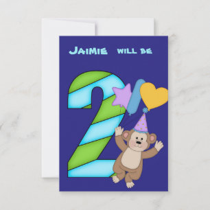 Balloon Monkey 2e Anniversaire Fête Invitation