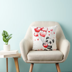 Balloon Panda Love in the Air Throw Pillow