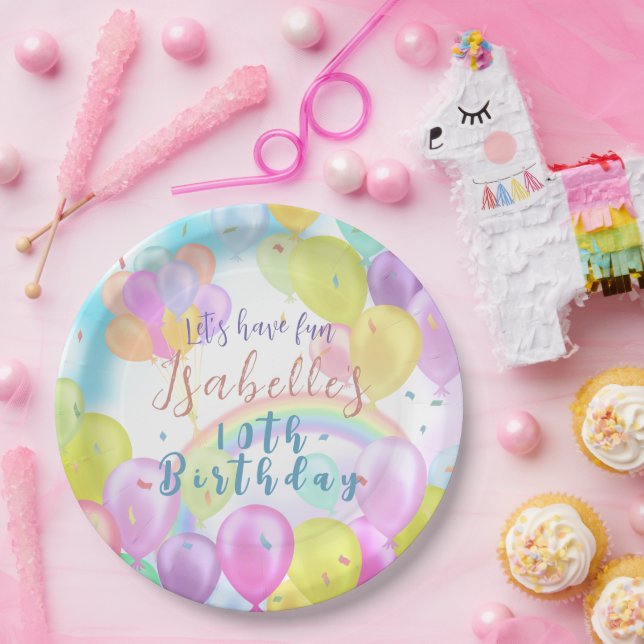 Balloon Pastel Birthday Paper Plates (Party)
