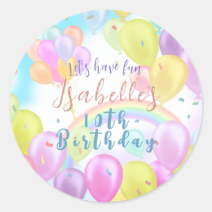 Balloon Pastel Birthday Paper Plates Classic Round Sticker
