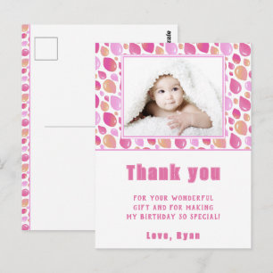 Balloon Pink Girl Kid's Photo Birthday Thank You  Postcard