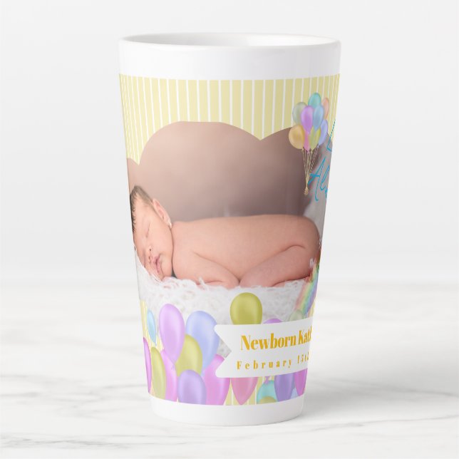 Balloon Rainbow Cloud Photo Yellow Latte Mug (Front)