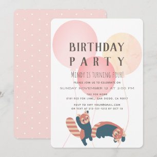 Balloon rose et Panda rouge Invitation de fête d'a