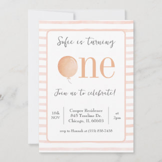 Balloon rose Invitation pour le premier anniversai