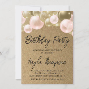 Balloon rose or Invitation de fête d'anniversaire
