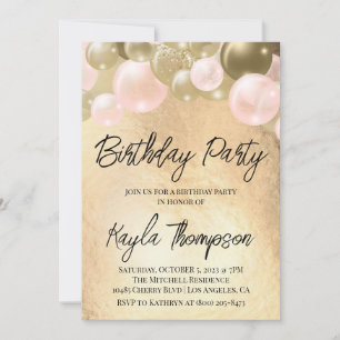 Balloon rose or Invitation de fête d'anniversaire