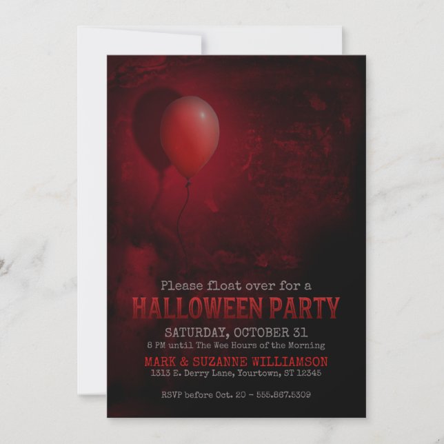 Balloon Rouge Scary Halloween Party Invitation (Devant)