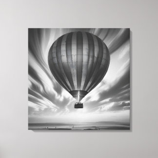Balloon’s Voyage: A Serene Monochrome Ascent” Canvas Print