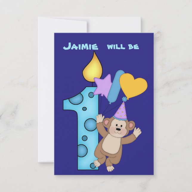 Balloon Singe 1er Anniversaire Fête Invitation (Devant)