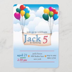 Balloon Sky Anniversaire Fête Invitations