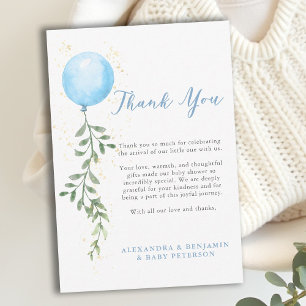 Balloon Soft Greenery Dusty Blue Boy Baby Shower Thank You Card