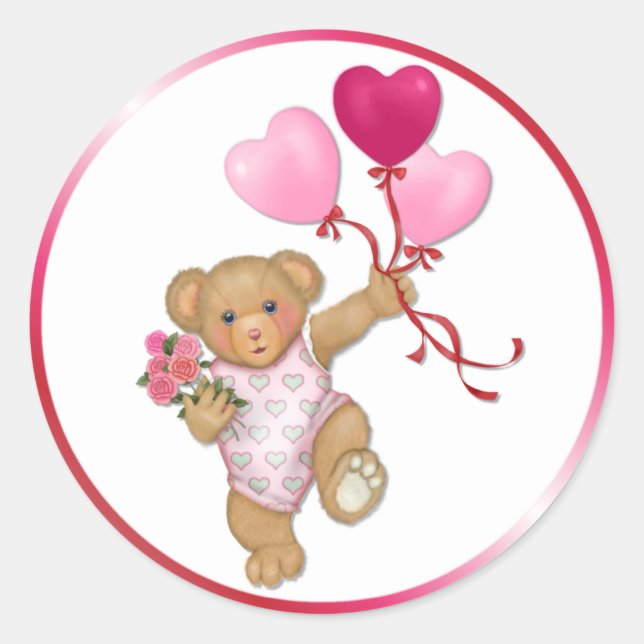 Balloon Teddy Classic Round Sticker (Front)