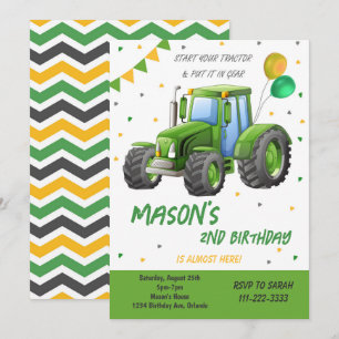Balloon Tracteur Vert Invitation Anniversaire
