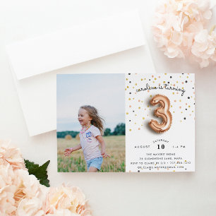 Balloon Type   Photo Third Birthday Party Invite