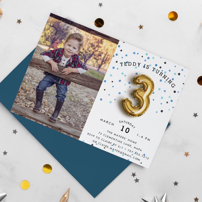Balloon Type | Photo Third Birthday Party Invite (Creator Uploaded)