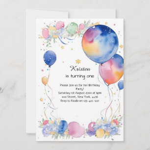 Balloon Watercolor Birthday Invitation