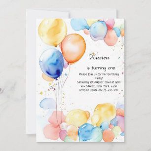 Balloon Watercolor Birthday Invitation
