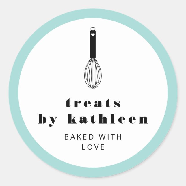 Balloon Whisk Black Robin Egg Blue Bakery Classic Round Sticker (Front)