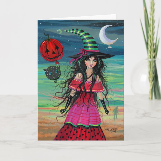 Balloon Witch Halloween Fantasy Art Card (Front)
