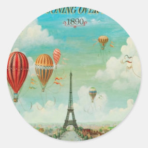 Ballooning Over Paris Classic Round Sticker
