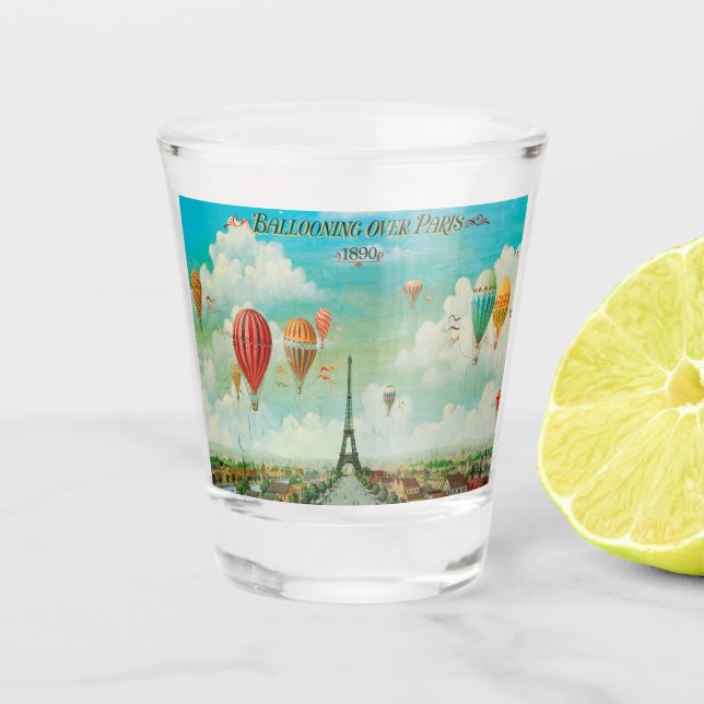 Ballooning Over Paris Vintage Travel Art Shot Glass (Front)