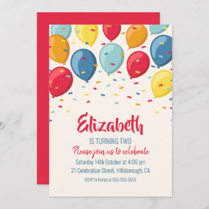 Balloons 2nd Birthday Party Kids Second Birthday Invitation