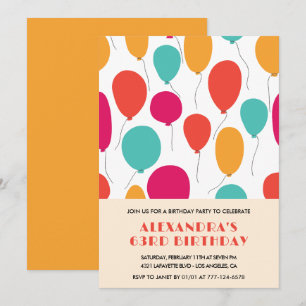 Balloons 63rd birthday invitations Colourful