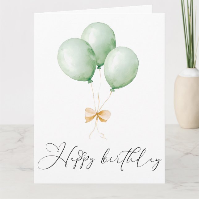 Balloons and Bow Happy Birthday Greeting Card (Front)