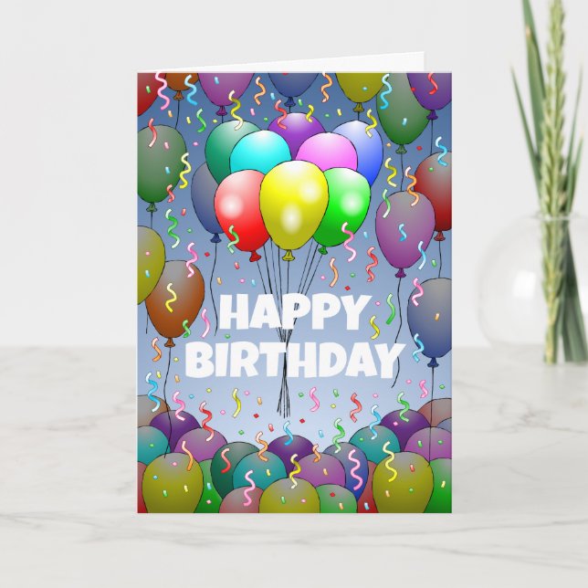 Balloons and  Confetti on a Birthday Card (Front)