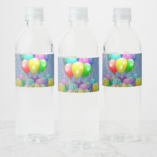 Balloons and Confetti Water Bottle Label (Bottles)