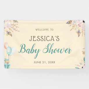 Balloons and Feathers Boho Baby Shower Banner