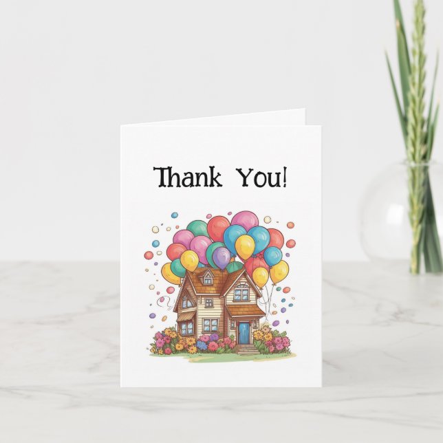 Balloons and Flowes Home Celebration Thank You Note Card (Front)