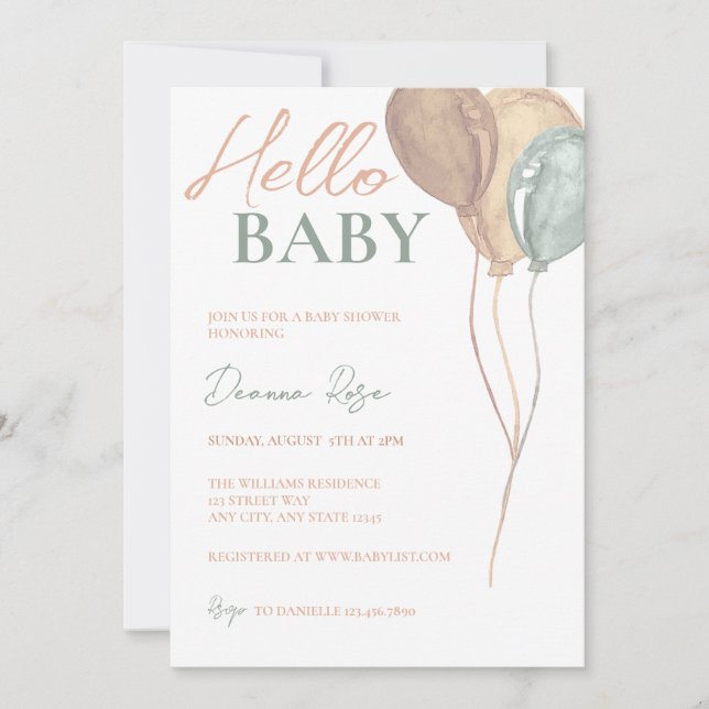 Balloons Baby Shower Invitation (Front)