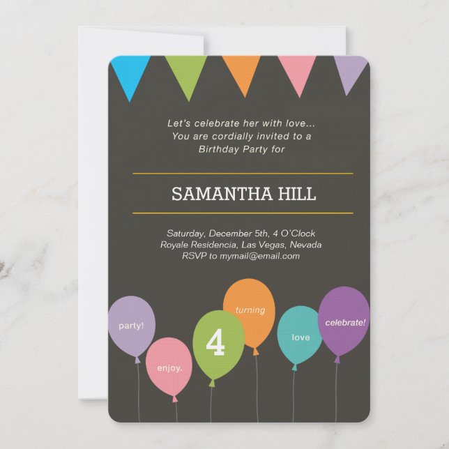 balloons & banting banner invitation (Front)