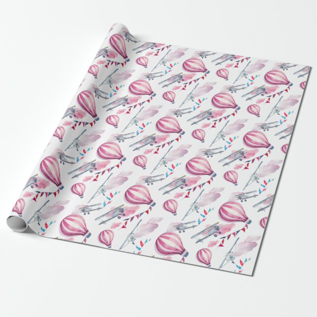 Balloons & Biplanes Wrapping Paper (Unrolled)