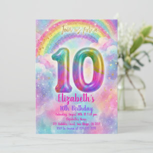 Balloons Birthday 10th Birthday  Invitation