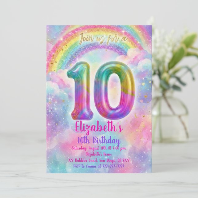 Balloons Birthday 10th Birthday  Invitation (Standing Front)