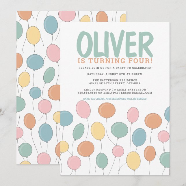 Balloons Birthday Invitation (Front/Back)