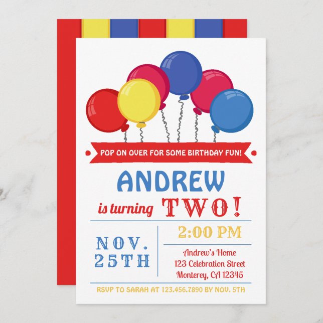 Balloons Birthday Party Invitation (Front/Back)